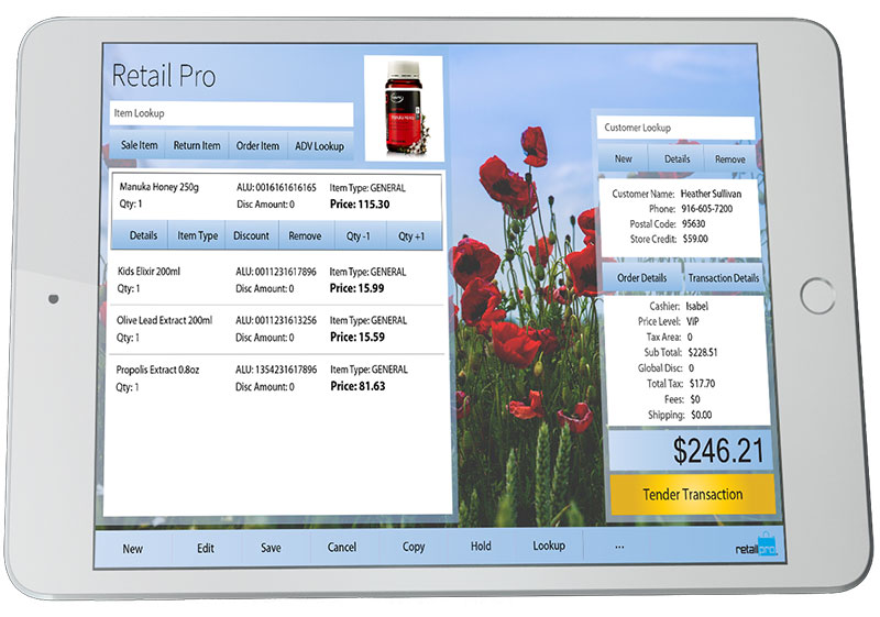 Prism POS in Red Interface Running on iMac and iPad
