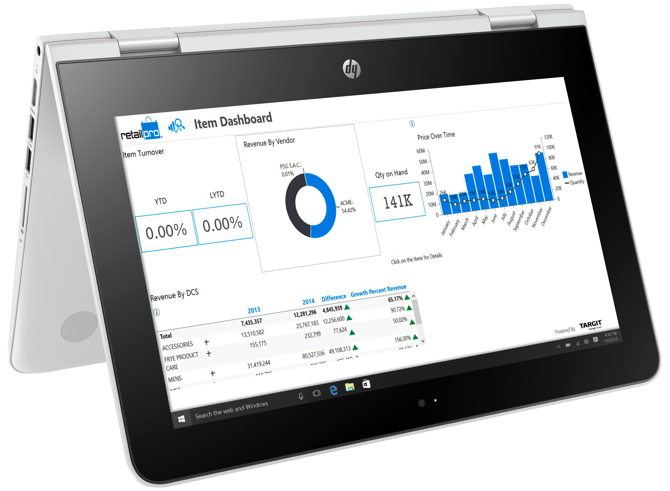 Glass-y tablet with colored bar graphs in both x and y orientations
