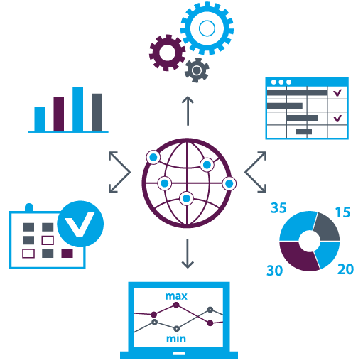 Icons of data analysis tools and charts