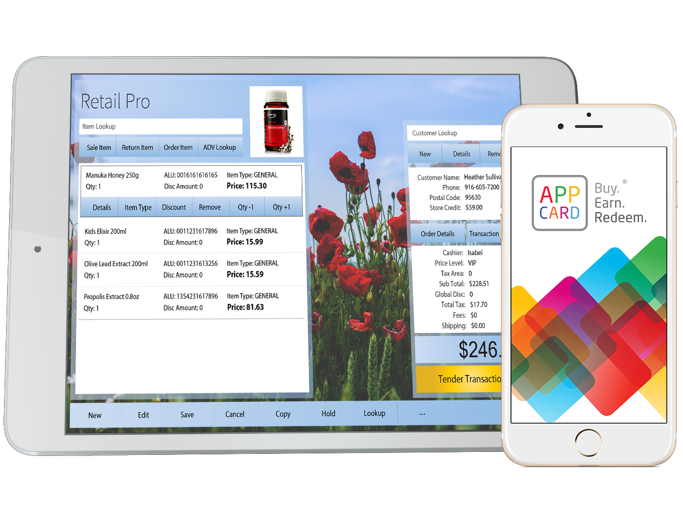 Prism POS in Blue Interface Running on Tablet