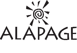 Alapage logo with a monochrome radiant dizzy spiral