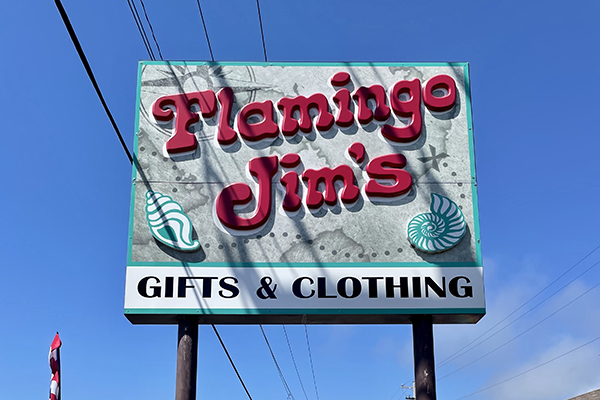 Flamingo Jim's Store Front Sign