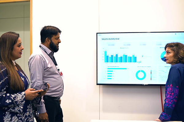 Employees reviewing HKB sales data