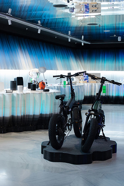 Display of electric bikes for sale inside store