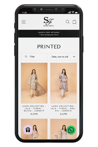 Mobile phone displaying Saleem Fabrics website