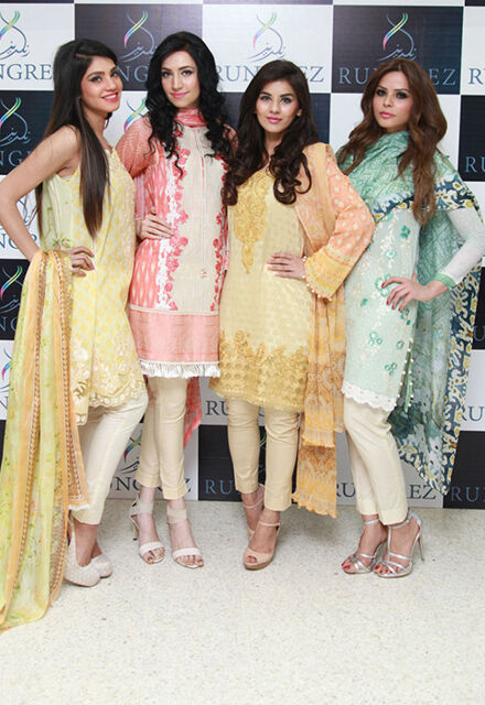Four women wearing women's clothing from Saleem Fabrics